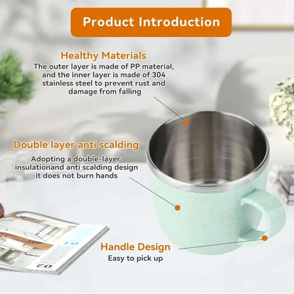 220 ml Stainless Steel Wheat Straw Double Walled Coffee Cup