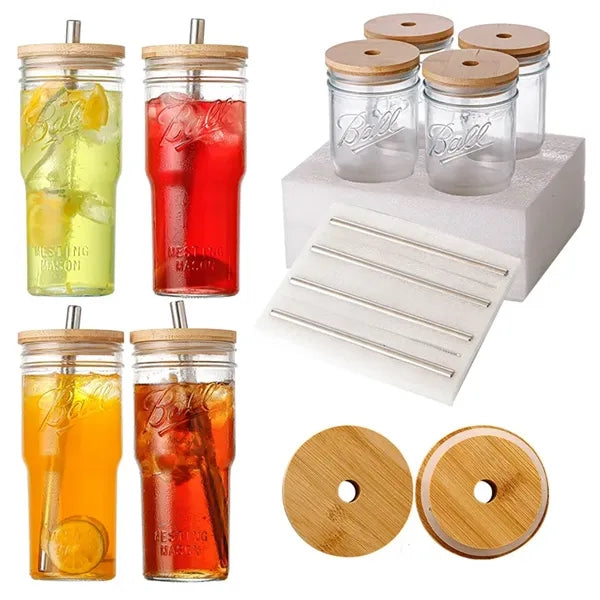 24oz Glass Cups with Lid and Straw