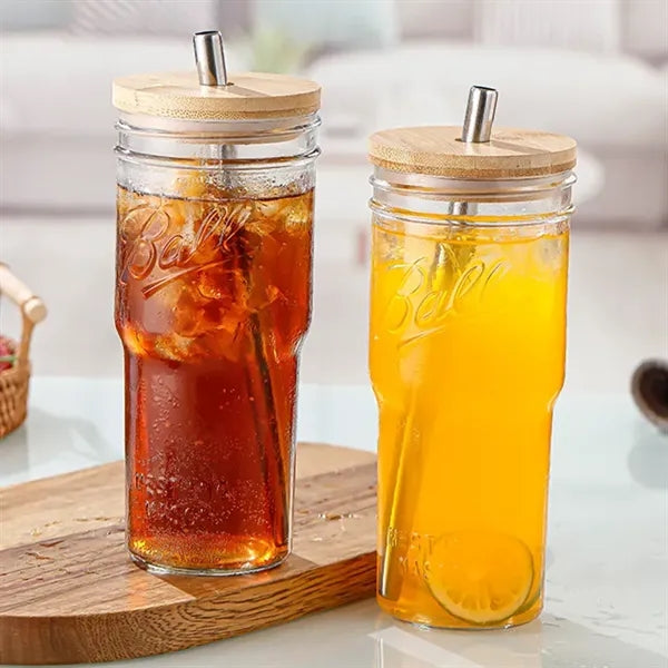24oz Glass Cups with Lid and Straw