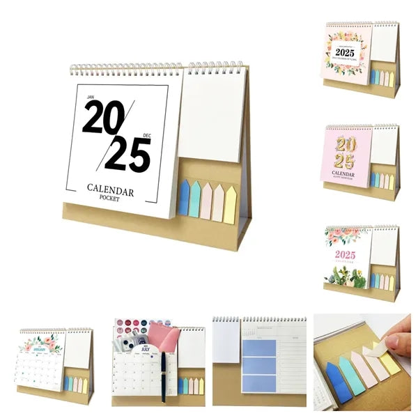 2025 Desk Calendar with Sticky Notes and Memo