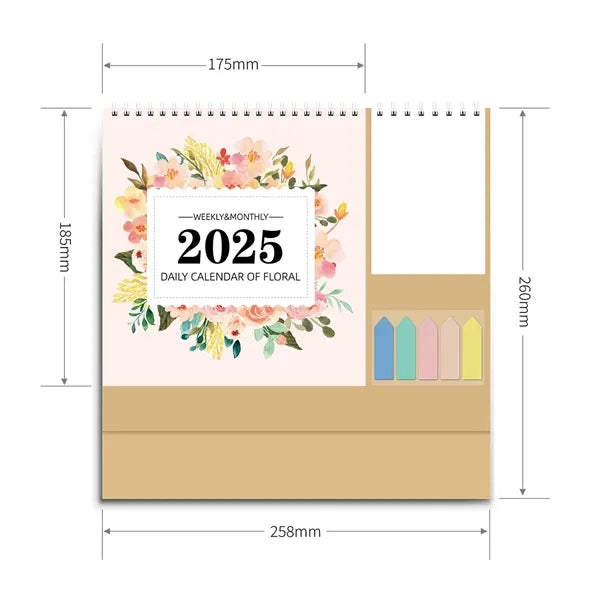 2025 Desk Calendar with Sticky Notes and Memo
