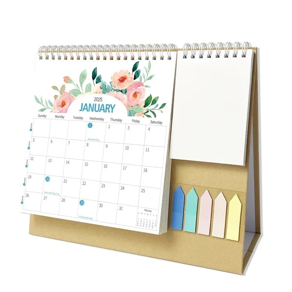 2025 Desk Calendar with Sticky Notes and Memo