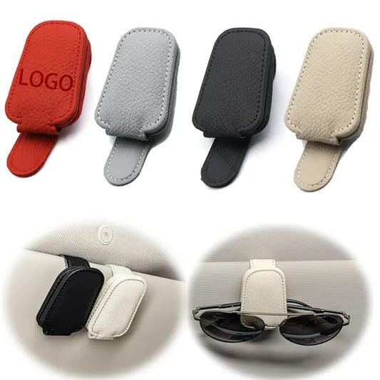 Customize Portable Magnetic PU Leather Car Sunglass Holder