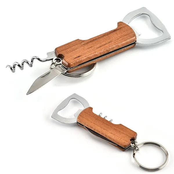 Multi-Function Stainless Steel Wooden Keychain Bottle Opener