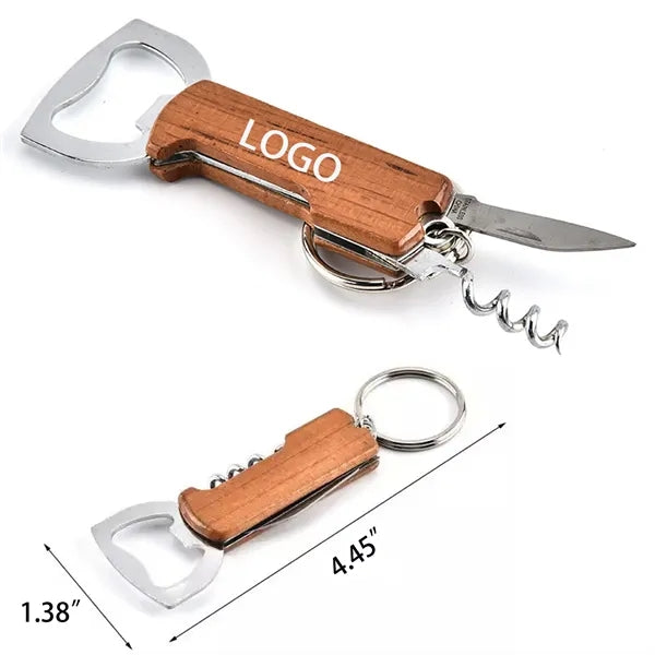 Multi-Function Stainless Steel Wooden Keychain Bottle Opener