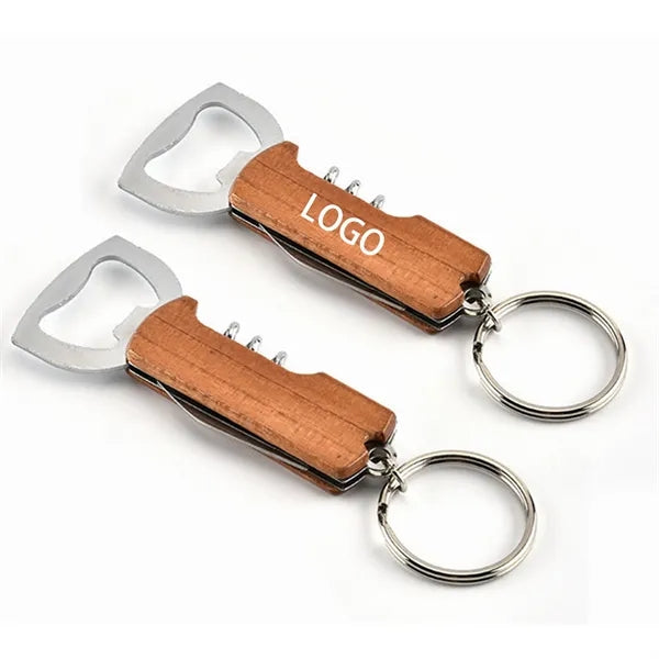 Multi-Function Stainless Steel Wooden Keychain Bottle Opener