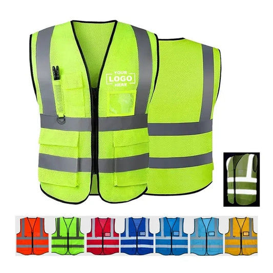 Mesh Hi-Viz Reflective Tape Safety Vest With 4 Pockets
