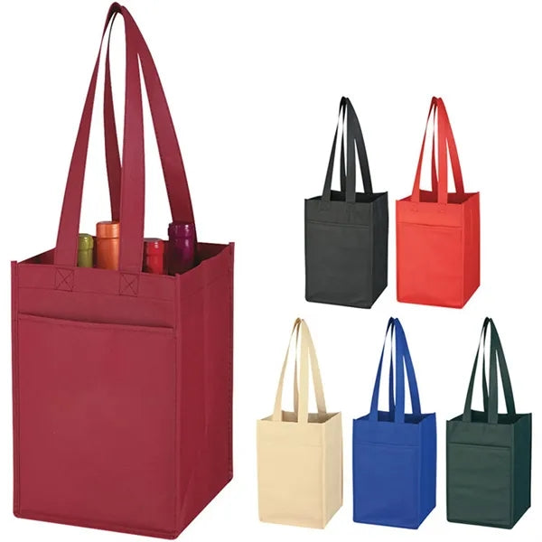 Non-Woven 4 Bottle Wine Tote Bag (7"x13"x7")