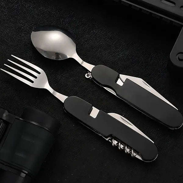 7-in-2 StainlessSteel Spoon Knife Camping Utensils Set