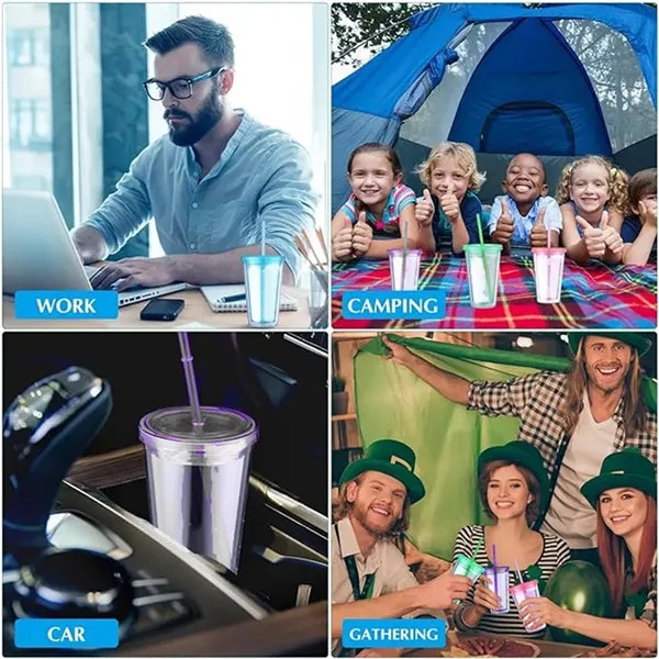 16oz Double Wall Plastic Tumbler with Straw