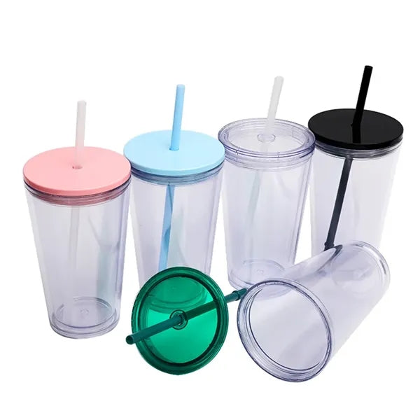 16oz Double Wall Plastic Tumbler with Straw