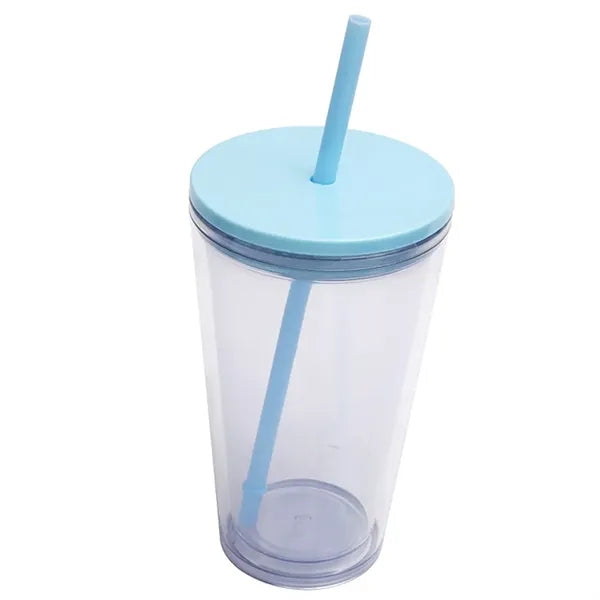 16oz Double Wall Plastic Tumbler with Straw