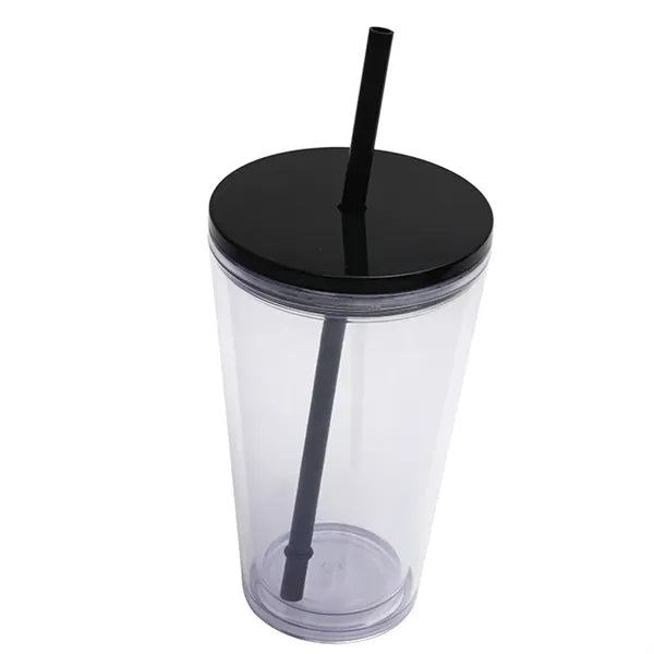 16oz Double Wall Plastic Tumbler with Straw