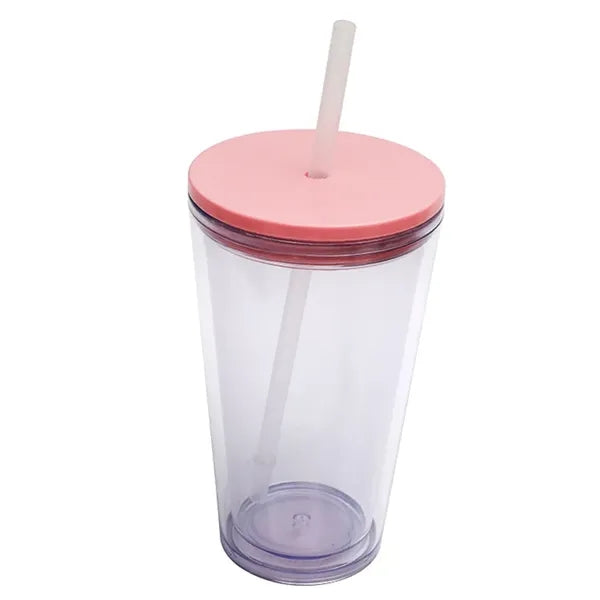 16oz Double Wall Plastic Tumbler with Straw