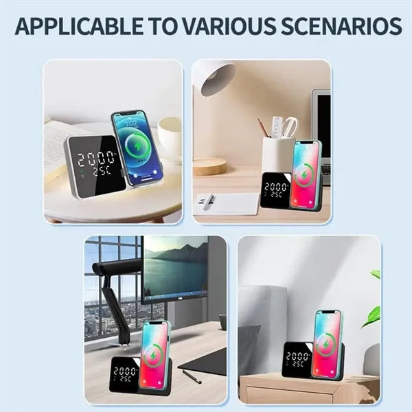 3 in 1 Magnetic Clock Wireless Charger Temperature Sense