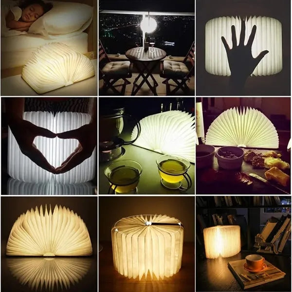 3-Color LED Folding Magnetic Book Shape Lamp Wooden Decor