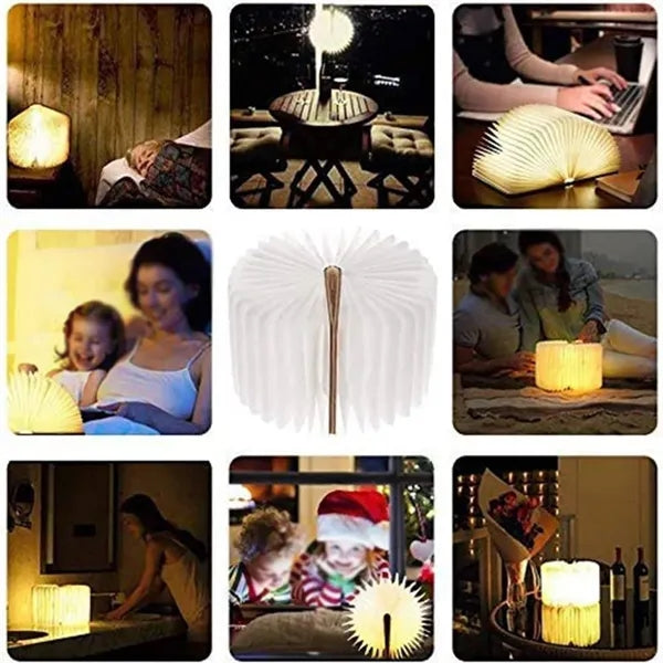3-Color LED Folding Magnetic Book Shape Lamp Wooden Decor