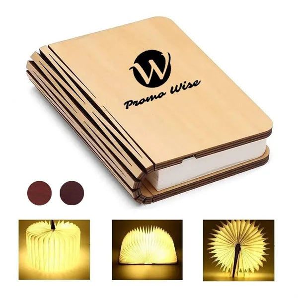 3-Color LED Folding Magnetic Book Shape Lamp Wooden Decor