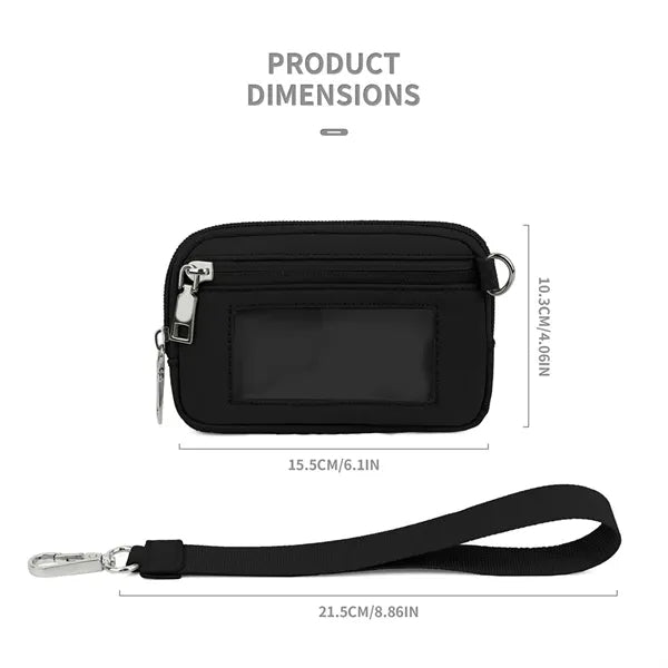 Nylon Solid Color Wrist Strap Card Bag Wallet with ID Window