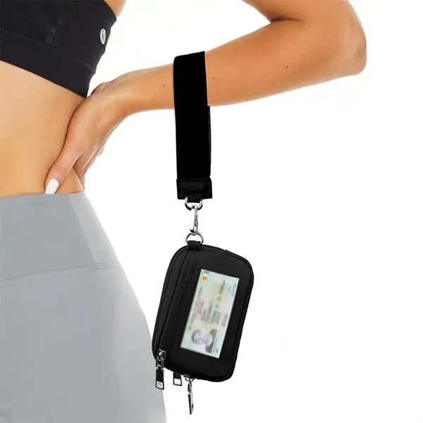 Nylon Solid Color Wrist Strap Card Bag Wallet with ID Window