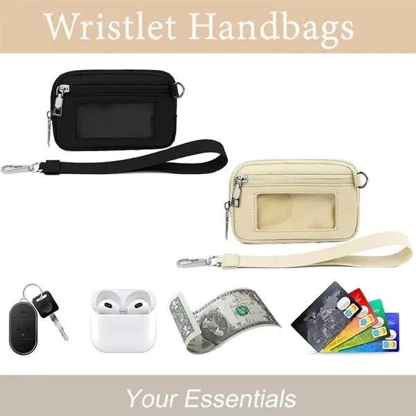 Nylon Solid Color Wrist Strap Card Bag Wallet with ID Window