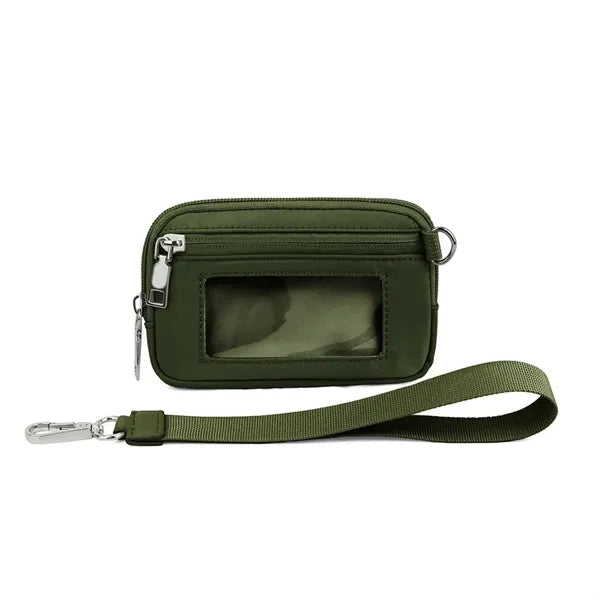 Nylon Solid Color Wrist Strap Card Bag Wallet with ID Window