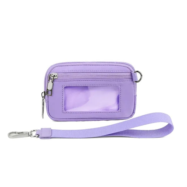 Nylon Solid Color Wrist Strap Card Bag Wallet with ID Window