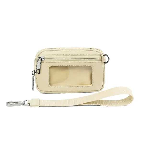 Nylon Solid Color Wrist Strap Card Bag Wallet with ID Window