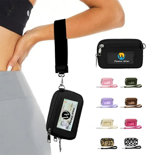 Nylon Solid Color Wrist Strap Card Bag Wallet with ID Window