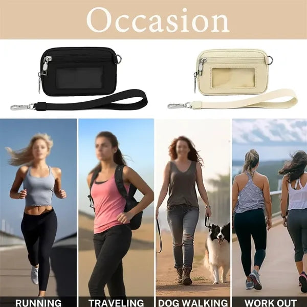 Nylon Solid Color Wrist Strap Card Bag Wallet with ID Window