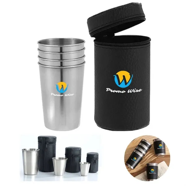 Stackable Stainless Steel Metal Cup Set with Case