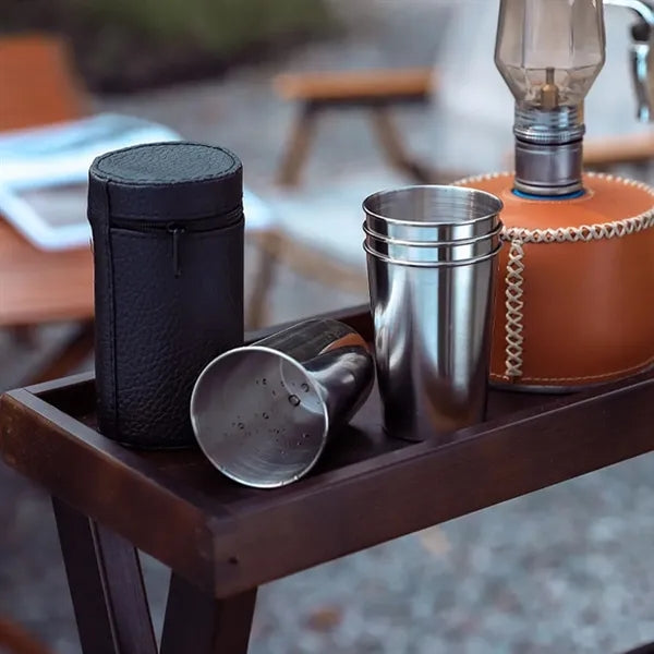 Stackable Stainless Steel Metal Cup Set with Case