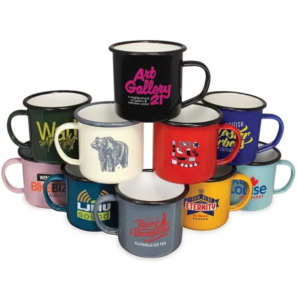 12 oz Enamel Coffee Cup with Custom Pattern