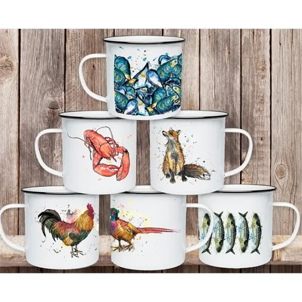 12 oz Enamel Coffee Cup with Custom Pattern