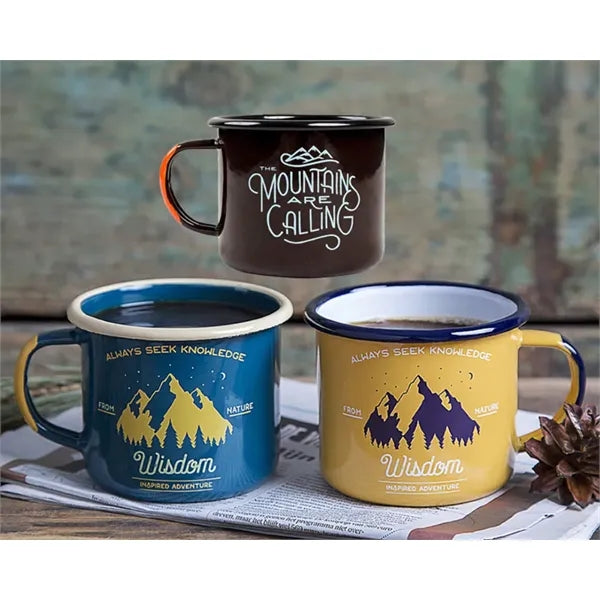 12 oz Enamel Coffee Cup with Custom Pattern