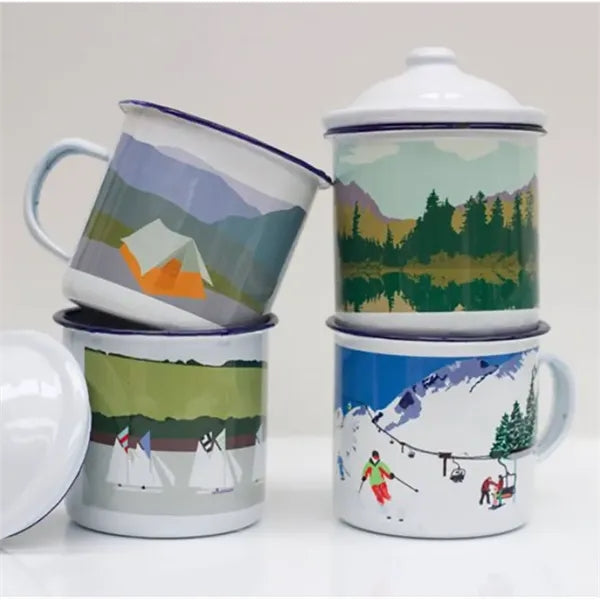 12 oz Enamel Coffee Cup with Custom Pattern