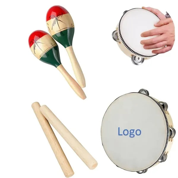 Toddler Tambourine Wood Stick Maraca Orff Instrument Set