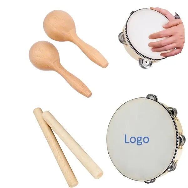 Toddler Tambourine Wood Stick Maraca Orff Instrument Set