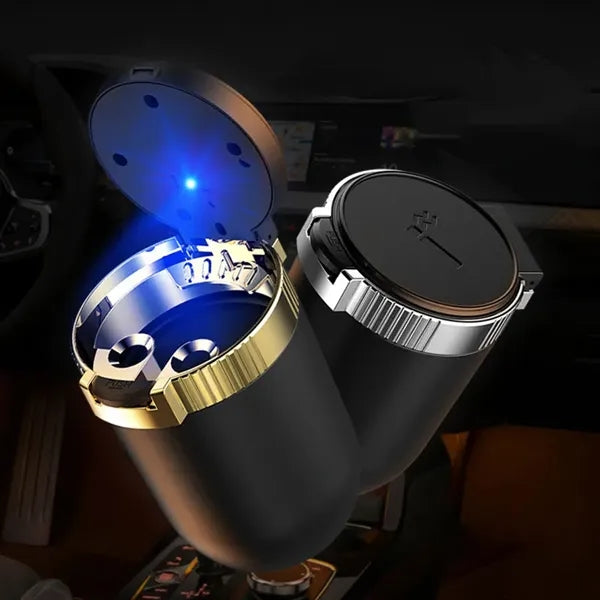 Smokeless Windproof Smell Proof Ashtray with Lid LED Light