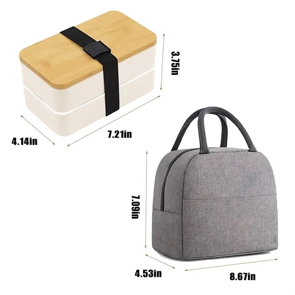 Bamboo Lunch Box Food Tote Bag Kit Camping Supplies
