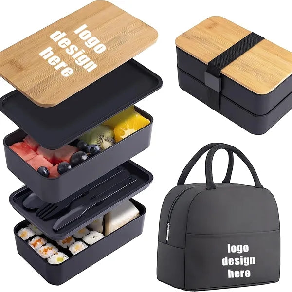 Bamboo Lunch Box Food Tote Bag Kit Camping Supplies