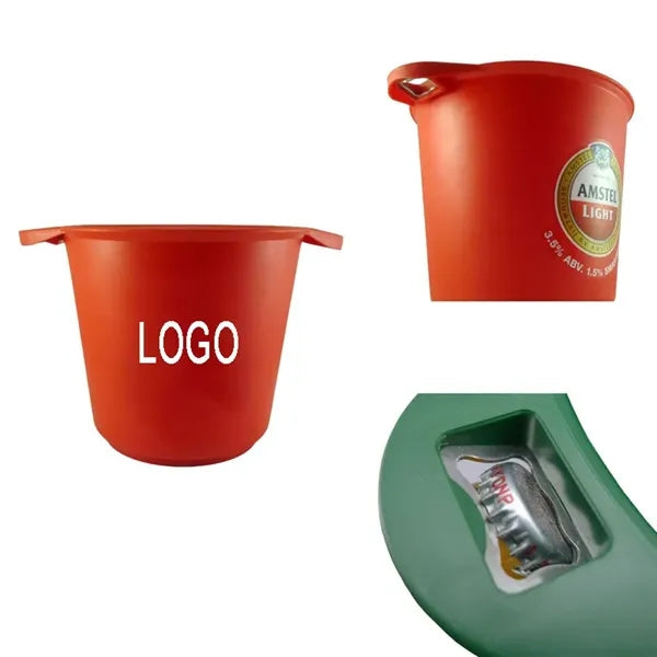 Plastic ice bucket with bottle opener