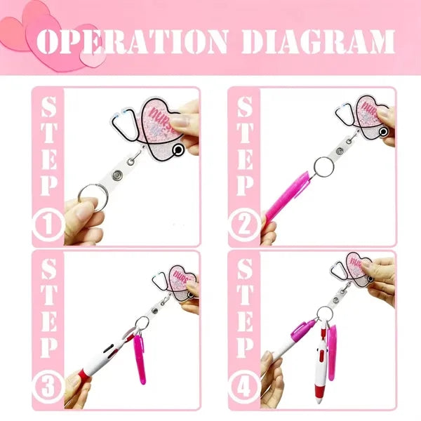 Retractable Medical Badge Reels with Different Color Pens