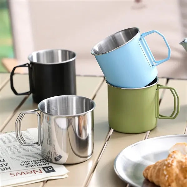 12oz Stainless Steel Camping Mug With Foldable Handle