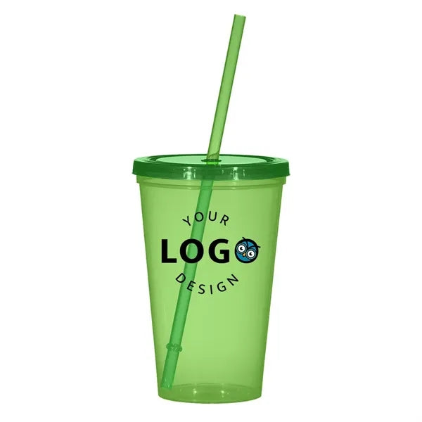16OZ Single wall plastic tumbler with straw