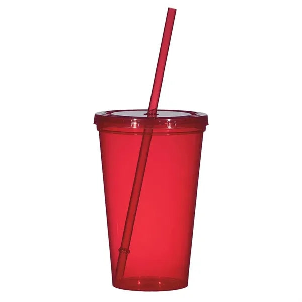 16OZ Single wall plastic tumbler with straw
