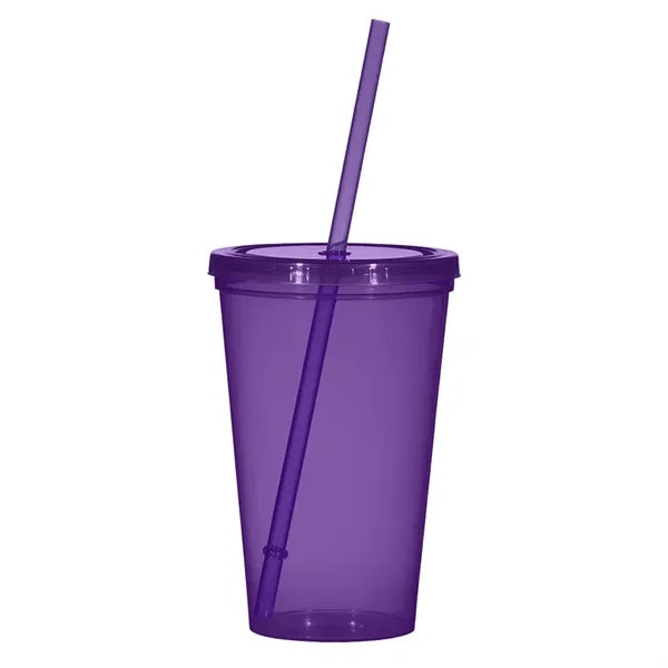 16OZ Single wall plastic tumbler with straw