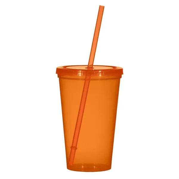 16OZ Single wall plastic tumbler with straw