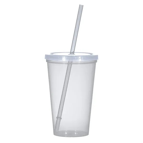16OZ Single wall plastic tumbler with straw