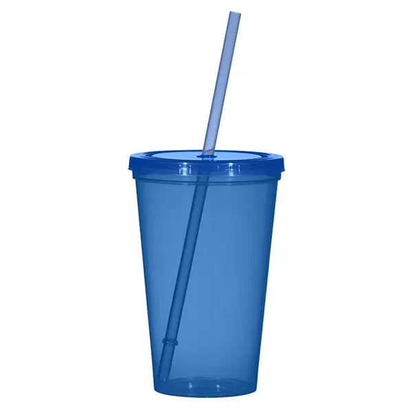 16OZ Single wall plastic tumbler with straw